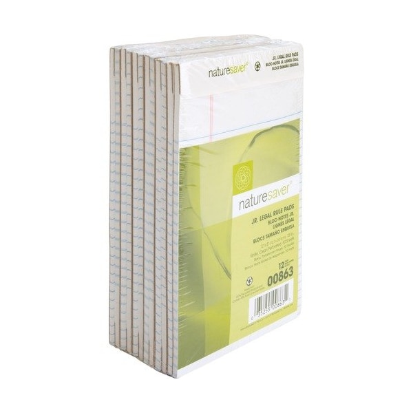 Nature Saver Jr. Legal Pads, Ruled, Recycled, 5inx8in, 50 Sheets, White, 12PK NAT00863 - main